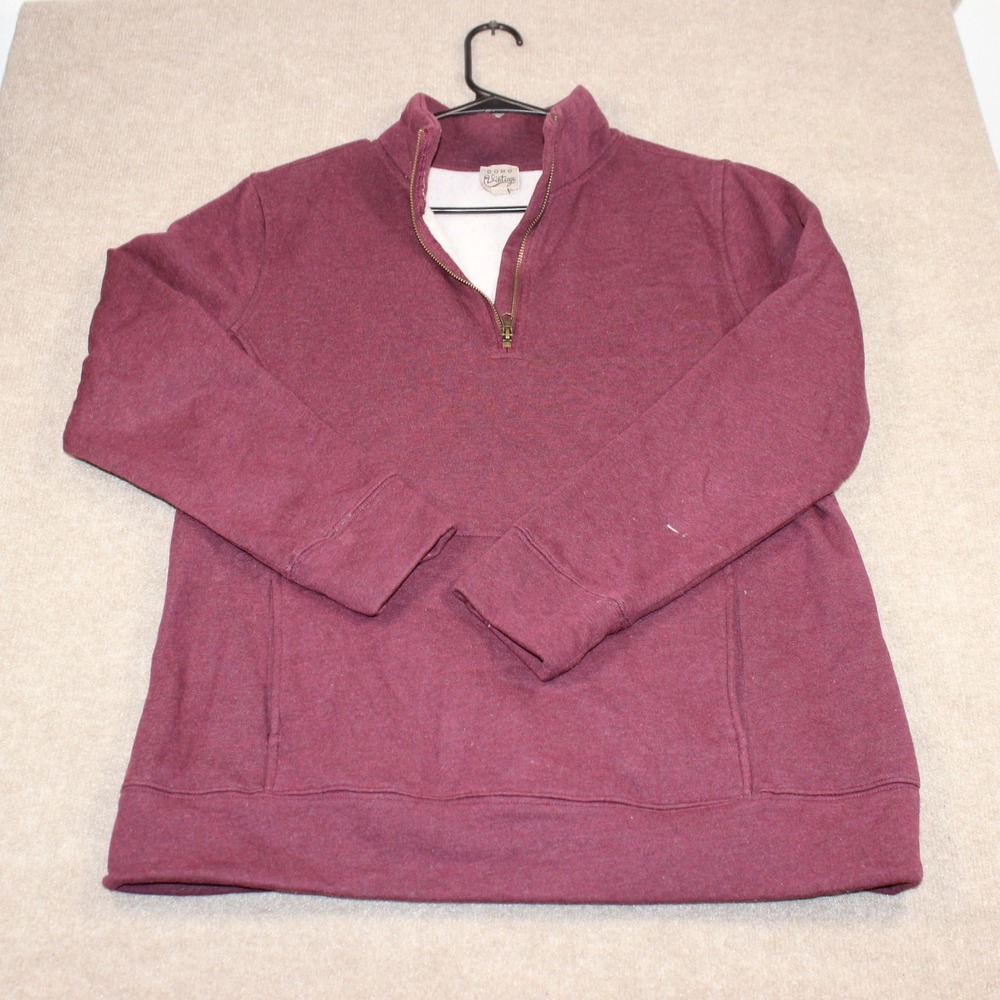 Como Vintage Mens Quarter Zip Fleece Pullover Sweatshirt Burgundy Large